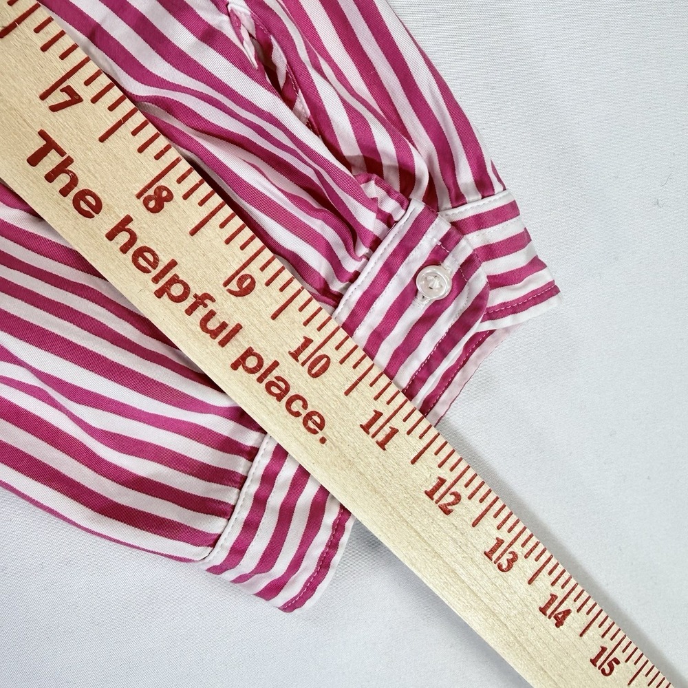 Ralph Lauren Sport Shirt Women 10 Pink White Stripe Elbow Sleeve Pony Preppy EUC - Picture 8 of 9